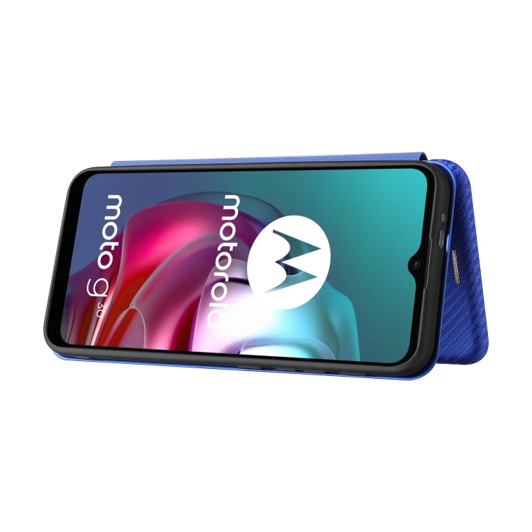 For Motorola Moto G30 / G10 Carbon Fiber Texture Horizontal Flip TPU + PC + PU Leather Case with Card Slot(Blue) - Motorola Cases by buy2fix | Online Shopping UK | buy2fix