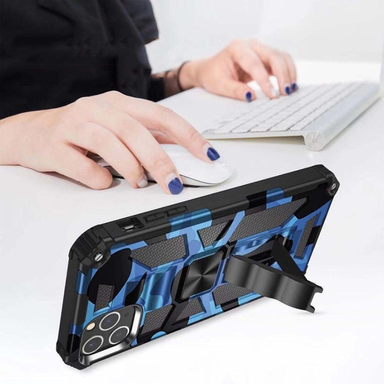 For iPhone 11 Pro Camouflage Armor Shockproof TPU + PC Magnetic Protective Case with Holder (Baby Blue) - iPhone 11 Pro Cases by buy2fix | Online Shopping UK | buy2fix