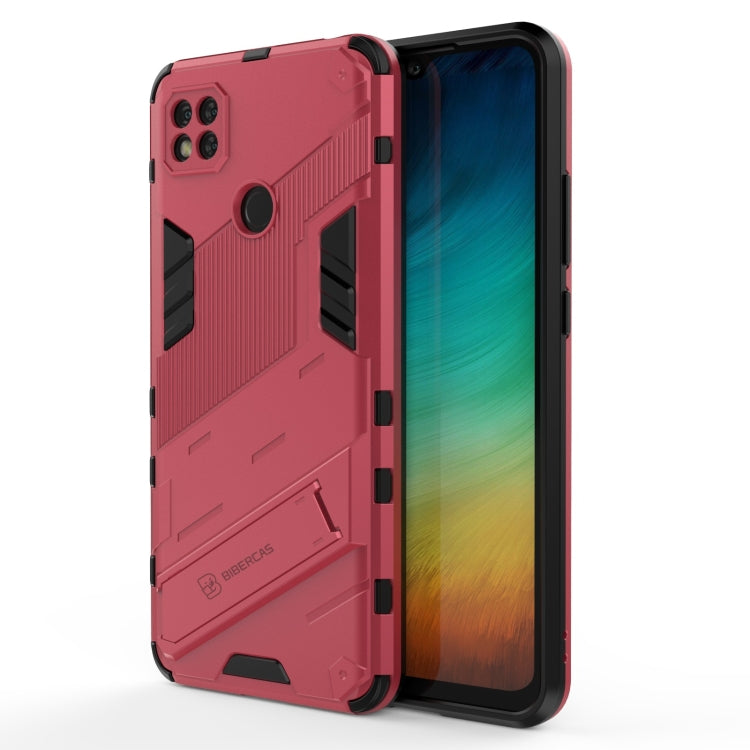 For Xiaomi Redmi 9C Punk Armor 2 in 1 PC + TPU Shockproof Case with Invisible Holder(Light Red) - Xiaomi Cases by buy2fix | Online Shopping UK | buy2fix