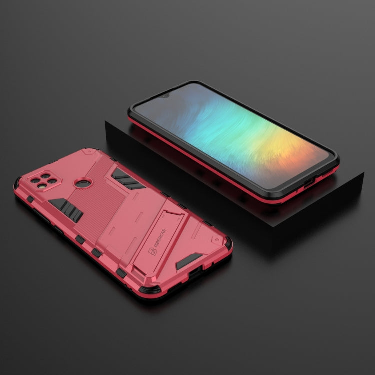 For Xiaomi Redmi 9C Punk Armor 2 in 1 PC + TPU Shockproof Case with Invisible Holder(Light Red) - Xiaomi Cases by buy2fix | Online Shopping UK | buy2fix