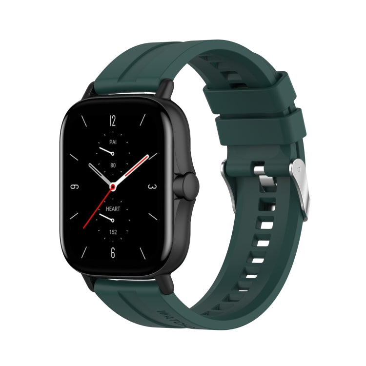 For Amazfit GTS 2e / GTS 2 20mm Silicone Watch Band with Silver Buckle(Dark Green) - Watch Bands by buy2fix | Online Shopping UK | buy2fix