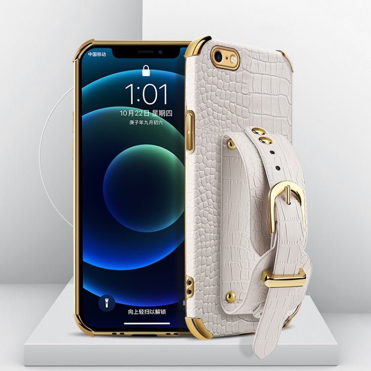 For iPhone SE 2022 / SE 2020 / 8 / 7 Electroplated TPU Crocodile Pattern Leather Case with Wrist Strap(White) - iPhone SE 2022 / 2020 / 8 / 7 Cases by buy2fix | Online Shopping UK | buy2fix