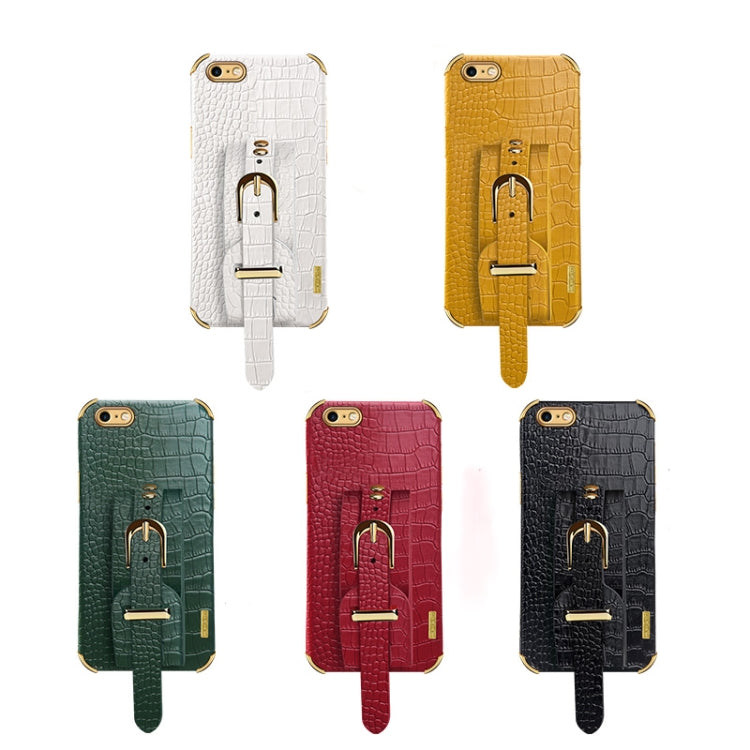 For iPhone SE 2022 / SE 2020 / 8 / 7 Electroplated TPU Crocodile Pattern Leather Case with Wrist Strap(Red) - iPhone SE 2022 / 2020 / 8 / 7 Cases by buy2fix | Online Shopping UK | buy2fix