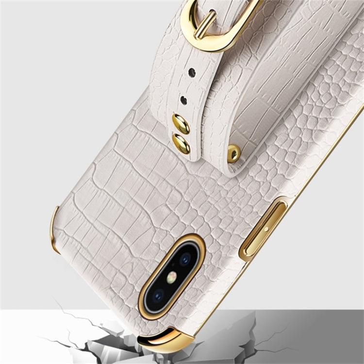 For iPhone X / XS Electroplated TPU Crocodile Pattern Leather Case with Wrist Strap(Red) - More iPhone Cases by buy2fix | Online Shopping UK | buy2fix
