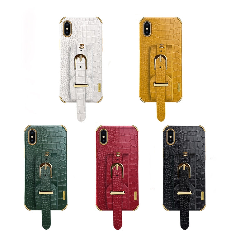 For iPhone X / XS Electroplated TPU Crocodile Pattern Leather Case with Wrist Strap(Red) - More iPhone Cases by buy2fix | Online Shopping UK | buy2fix