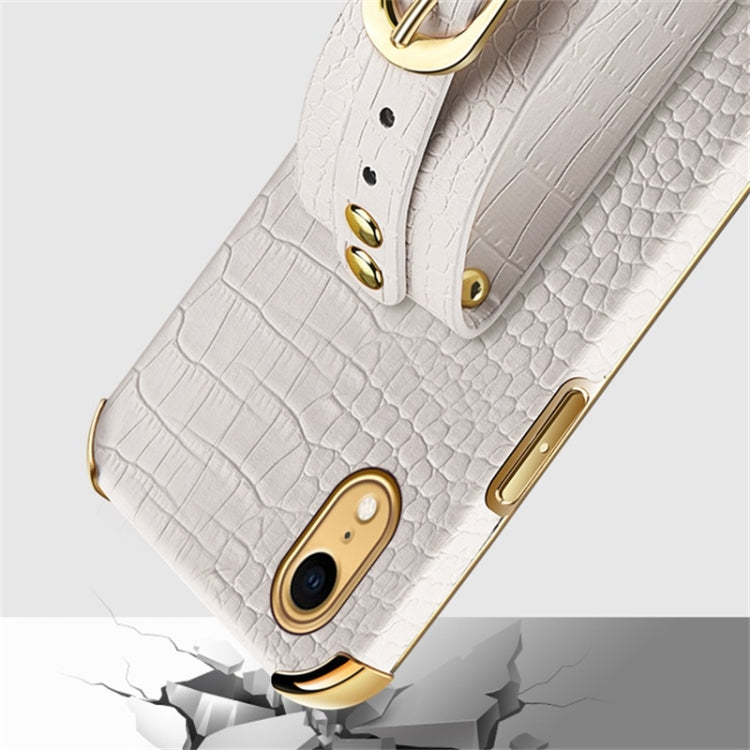 For iPhone XR Electroplated TPU Crocodile Pattern Leather Case with Wrist Strap(Red) - More iPhone Cases by buy2fix | Online Shopping UK | buy2fix