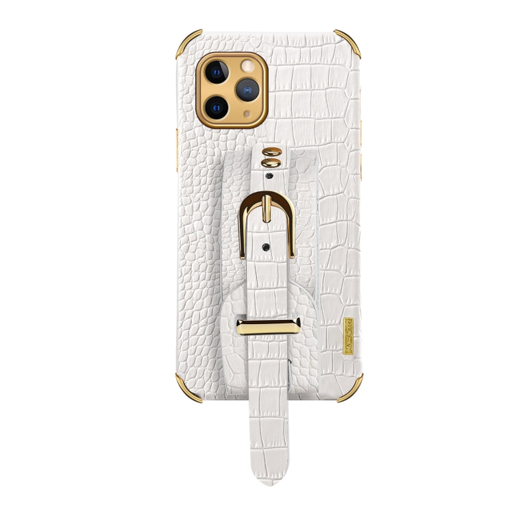 For iPhone 11 Pro Electroplated TPU Crocodile Pattern Leather Case with Wrist Strap (White) - iPhone 11 Pro Cases by buy2fix | Online Shopping UK | buy2fix