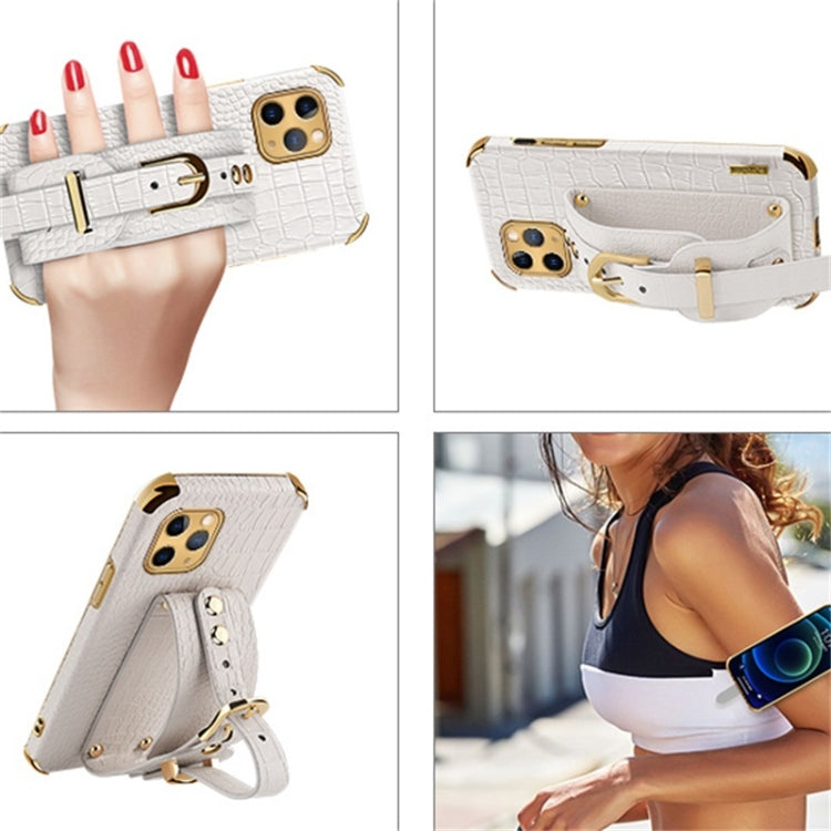 For iPhone 11 Pro Electroplated TPU Crocodile Pattern Leather Case with Wrist Strap (White) - iPhone 11 Pro Cases by buy2fix | Online Shopping UK | buy2fix