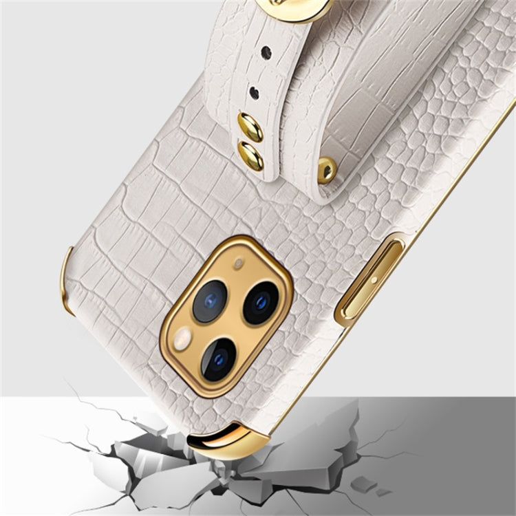 For iPhone 11 Pro Electroplated TPU Crocodile Pattern Leather Case with Wrist Strap (White) - iPhone 11 Pro Cases by buy2fix | Online Shopping UK | buy2fix