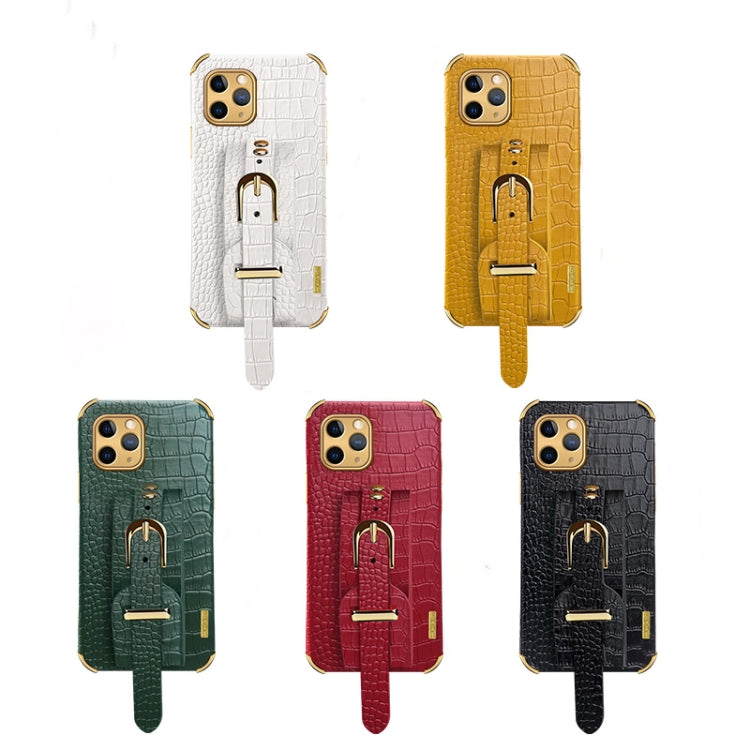 For iPhone 11 Pro Electroplated TPU Crocodile Pattern Leather Case with Wrist Strap (White) - iPhone 11 Pro Cases by buy2fix | Online Shopping UK | buy2fix