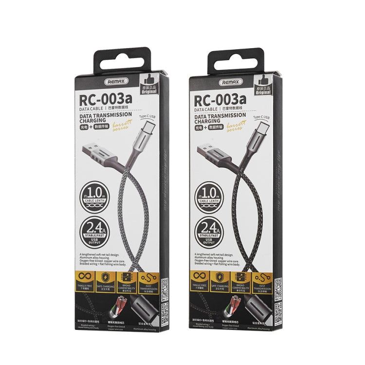 Remax RC-003a 2.4A Type-C / USB-C Barrett Series Charging Data Cable, Length: 1m(Silver) - USB-C & Type-C Cable by REMAX | Online Shopping UK | buy2fix