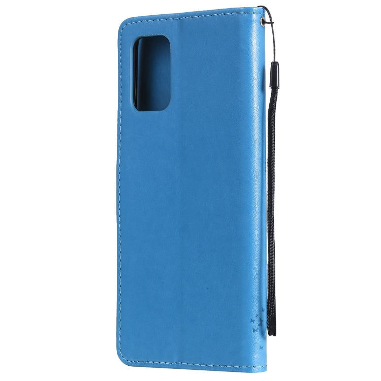 For LG K52 Tree & Cat Pattern Pressed Printing Horizontal Flip PU Leather Case with Holder & Card Slots & Wallet & Lanyard(Blue) - LG Cases by buy2fix | Online Shopping UK | buy2fix