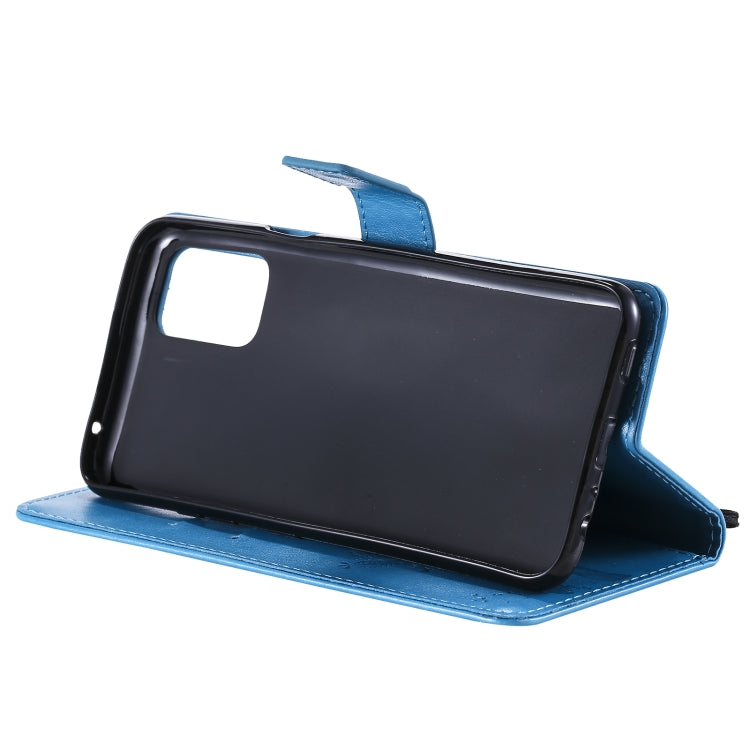 For LG K52 Tree & Cat Pattern Pressed Printing Horizontal Flip PU Leather Case with Holder & Card Slots & Wallet & Lanyard(Blue) - LG Cases by buy2fix | Online Shopping UK | buy2fix
