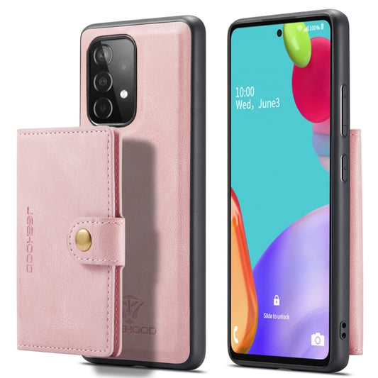 For Samsung Galaxy A52 5G / 4G JEEHOOD Retro Magnetic Detachable Protective Case with Wallet & Card Slot & Holder(Pink) by JEEHOOD