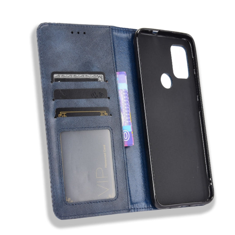 For Motorola Moto G30 Magnetic Buckle Retro Texture Horizontal Flip Leather Case with Holder & Card Slots & Photo Frame(Blue) - Motorola Cases by buy2fix | Online Shopping UK | buy2fix