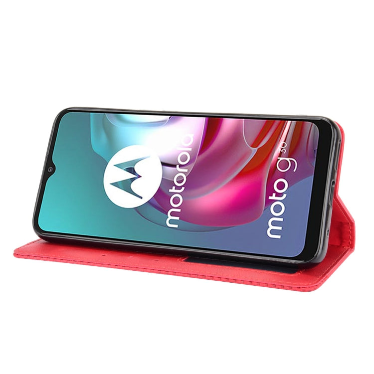 For Motorola Moto G30 Magnetic Buckle Retro Texture Horizontal Flip Leather Case with Holder & Card Slots & Photo Frame(Red) - Motorola Cases by buy2fix | Online Shopping UK | buy2fix