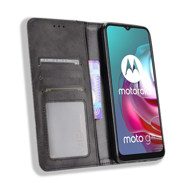 For Motorola Moto G10 Magnetic Buckle Retro Texture Horizontal Flip Leather Case with Holder & Card Slots & Photo Frame(Black) - Motorola Cases by buy2fix | Online Shopping UK | buy2fix