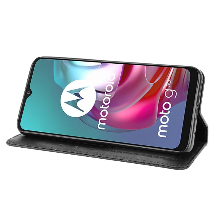 For Motorola Moto G10 Magnetic Buckle Retro Texture Horizontal Flip Leather Case with Holder & Card Slots & Photo Frame(Black) - Motorola Cases by buy2fix | Online Shopping UK | buy2fix