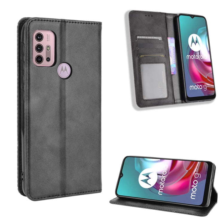For Motorola Moto G10 Magnetic Buckle Retro Texture Horizontal Flip Leather Case with Holder & Card Slots & Photo Frame(Black) - Motorola Cases by buy2fix | Online Shopping UK | buy2fix