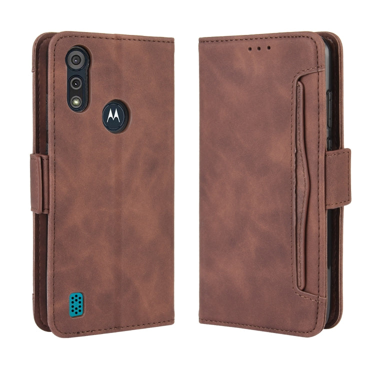 For Motorola Moto E6i Skin Feel Calf Pattern Horizontal Flip Leather Case with Holder & Card Slots & Photo Frame(Brown) - Motorola Cases by buy2fix | Online Shopping UK | buy2fix