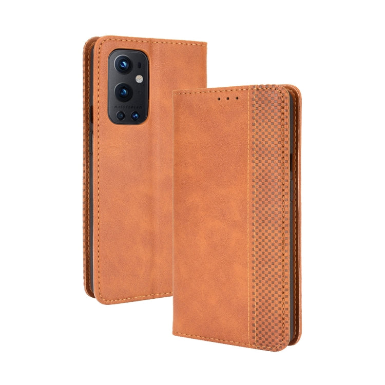 For OnePlus 9 Pro Magnetic Buckle Retro Crazy Horse Texture Horizontal Flip Leather Case with Holder & Card Slots & Photo Frame(Brown) - OnePlus Cases by buy2fix | Online Shopping UK | buy2fix