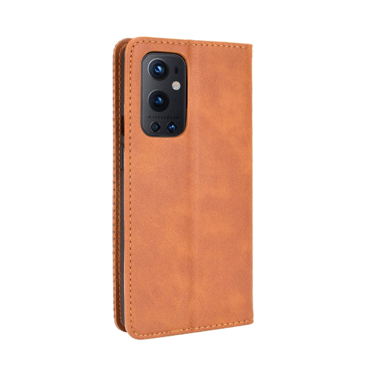 For OnePlus 9 Pro Magnetic Buckle Retro Crazy Horse Texture Horizontal Flip Leather Case with Holder & Card Slots & Photo Frame(Brown) - OnePlus Cases by buy2fix | Online Shopping UK | buy2fix
