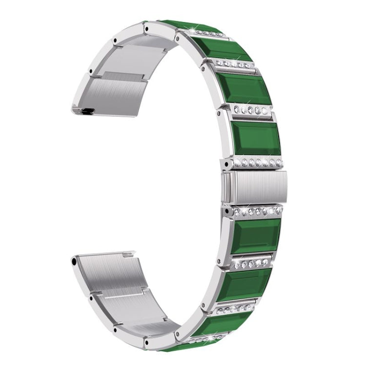 For Samsung Galaxy Watch 42mm Stainless Steel Diamond Encrusted Watch Band(Silver+Green) - Watch Bands by buy2fix | Online Shopping UK | buy2fix