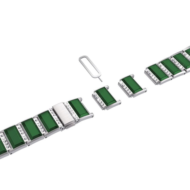 For Samsung Galaxy Watch 42mm Stainless Steel Diamond Encrusted Watch Band(Silver+Green) - Watch Bands by buy2fix | Online Shopping UK | buy2fix