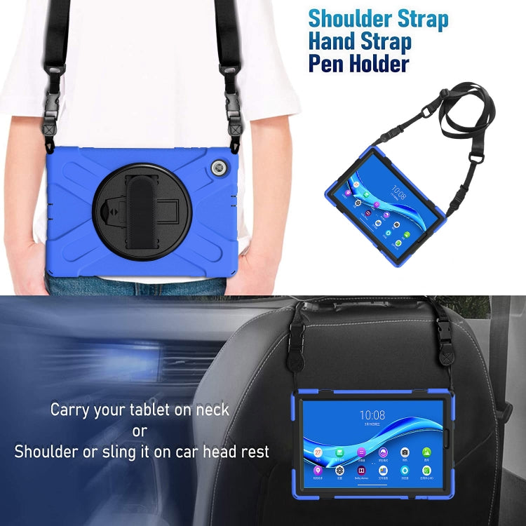 For Lenovo Tab M10 HD 2nd Gen TB-X306X Shockproof Colorful Silicone + PC Protective Case with Holder & Hand Grip Strap & Shoulder Strap(Blue) - Lenovo by buy2fix | Online Shopping UK | buy2fix