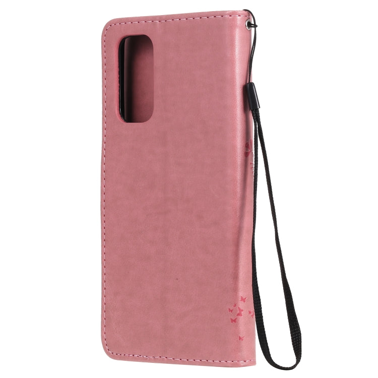 For OPPO Reno5 5G Tree & Cat Pattern Pressed Printing Horizontal Flip PU Leather Case with Holder & Card Slots & Wallet & Lanyard(Rose Gold) - OPPO Cases by buy2fix | Online Shopping UK | buy2fix