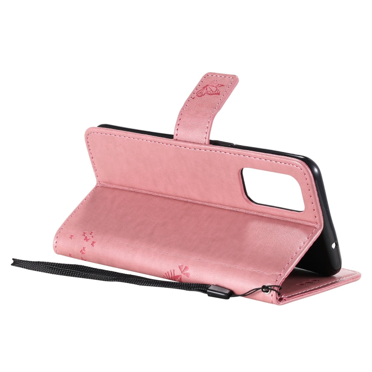 For OPPO Reno5 5G Tree & Cat Pattern Pressed Printing Horizontal Flip PU Leather Case with Holder & Card Slots & Wallet & Lanyard(Rose Gold) - OPPO Cases by buy2fix | Online Shopping UK | buy2fix