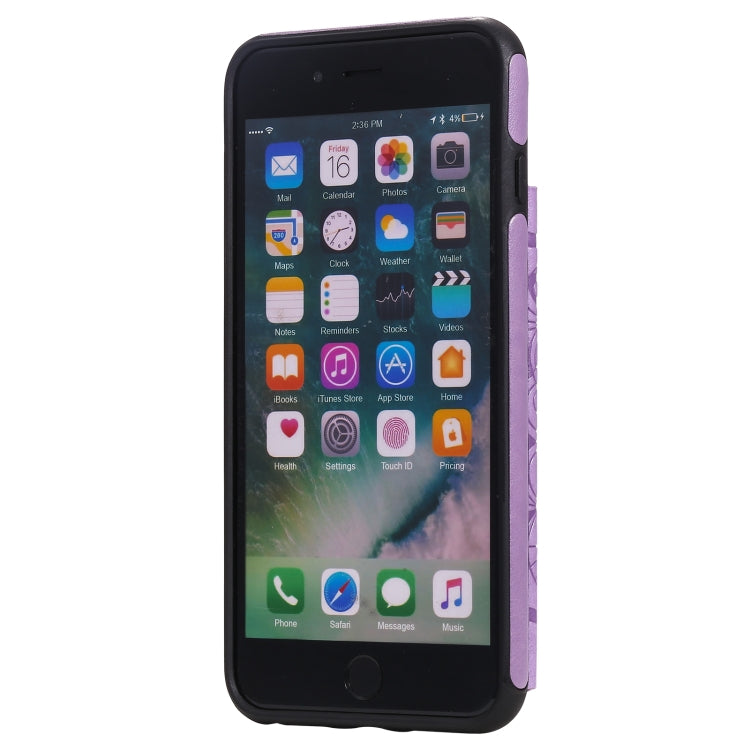 Flower Embossing Pattern Shockproof Protective Case with Holder & Card Slots & Photo Frame For iPhone 8 Plus / 7 Plus(Purple) - More iPhone Cases by buy2fix | Online Shopping UK | buy2fix