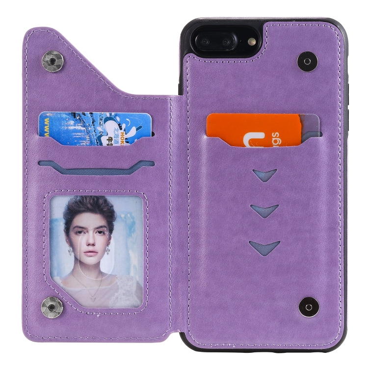 Flower Embossing Pattern Shockproof Protective Case with Holder & Card Slots & Photo Frame For iPhone 8 Plus / 7 Plus(Purple) - More iPhone Cases by buy2fix | Online Shopping UK | buy2fix