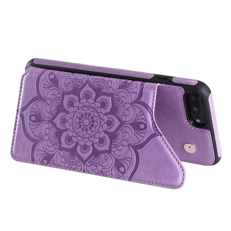 Flower Embossing Pattern Shockproof Protective Case with Holder & Card Slots & Photo Frame For iPhone 8 Plus / 7 Plus(Purple) - More iPhone Cases by buy2fix | Online Shopping UK | buy2fix