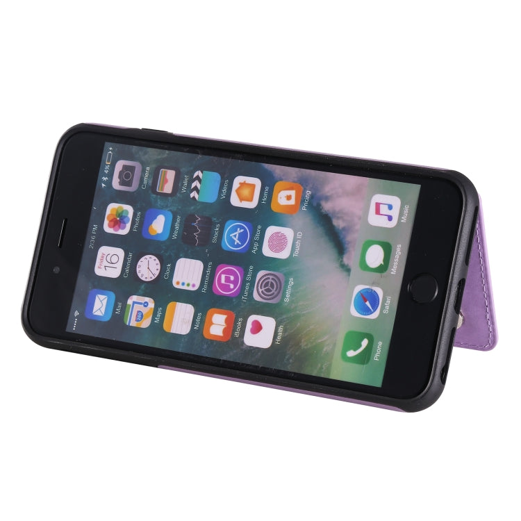 Flower Embossing Pattern Shockproof Protective Case with Holder & Card Slots & Photo Frame For iPhone 8 Plus / 7 Plus(Purple) - More iPhone Cases by buy2fix | Online Shopping UK | buy2fix