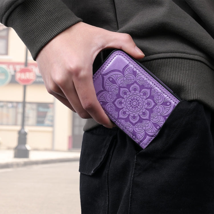 Flower Embossing Pattern Shockproof Protective Case with Holder & Card Slots & Photo Frame For iPhone 8 Plus / 7 Plus(Purple) - More iPhone Cases by buy2fix | Online Shopping UK | buy2fix