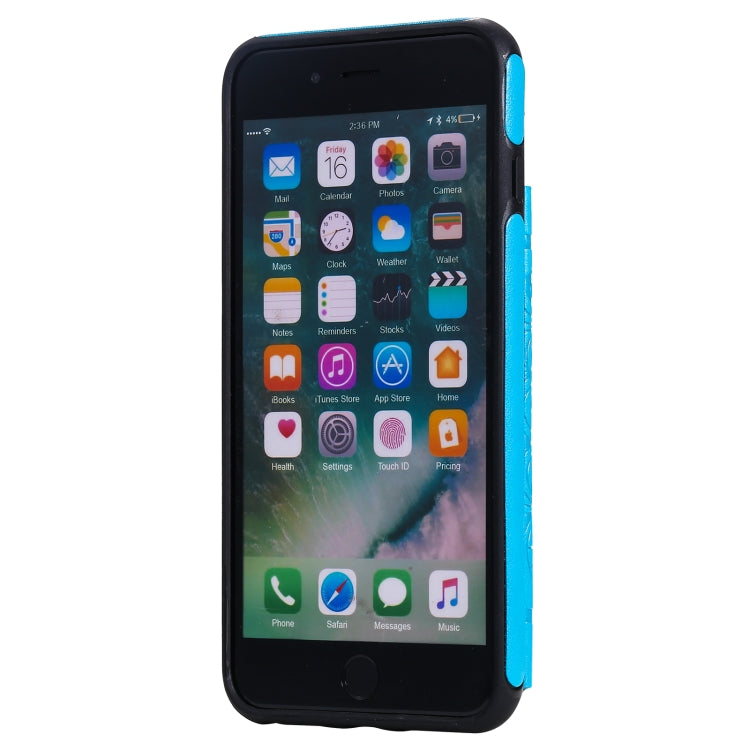 Flower Embossing Pattern Shockproof Protective Case with Holder & Card Slots & Photo Frame For iPhone 8 Plus / 7 Plus(Blue) - More iPhone Cases by buy2fix | Online Shopping UK | buy2fix