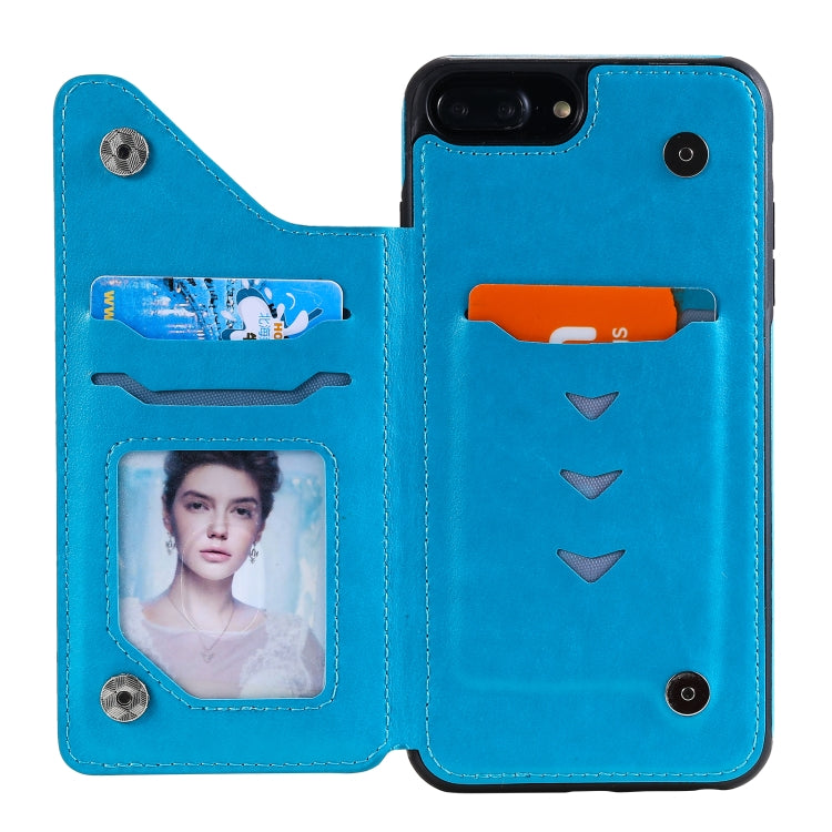 Flower Embossing Pattern Shockproof Protective Case with Holder & Card Slots & Photo Frame For iPhone 8 Plus / 7 Plus(Blue) - More iPhone Cases by buy2fix | Online Shopping UK | buy2fix