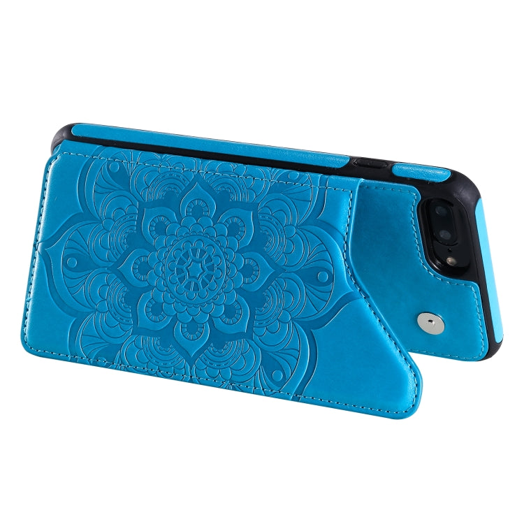 Flower Embossing Pattern Shockproof Protective Case with Holder & Card Slots & Photo Frame For iPhone 8 Plus / 7 Plus(Blue) - More iPhone Cases by buy2fix | Online Shopping UK | buy2fix