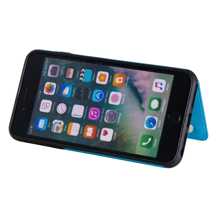 Flower Embossing Pattern Shockproof Protective Case with Holder & Card Slots & Photo Frame For iPhone 8 Plus / 7 Plus(Blue) - More iPhone Cases by buy2fix | Online Shopping UK | buy2fix