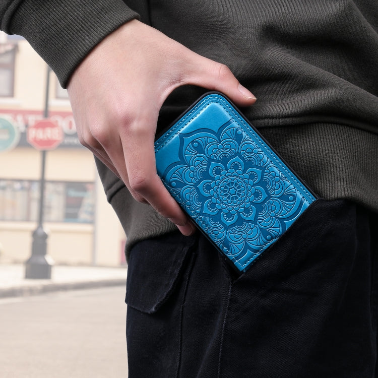 Flower Embossing Pattern Shockproof Protective Case with Holder & Card Slots & Photo Frame For iPhone 8 Plus / 7 Plus(Blue) - More iPhone Cases by buy2fix | Online Shopping UK | buy2fix