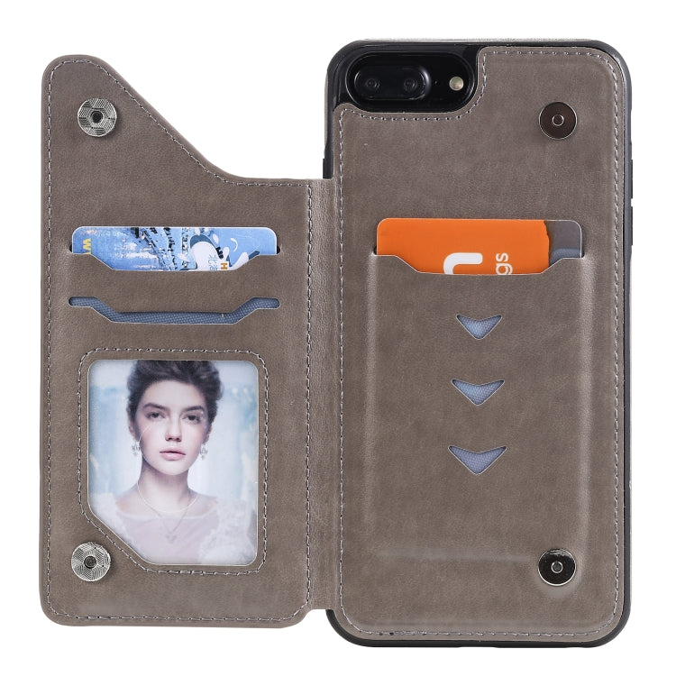 Flower Embossing Pattern Shockproof Protective Case with Holder & Card Slots & Photo Frame For iPhone 8 Plus / 7 Plus(Grey) - More iPhone Cases by buy2fix | Online Shopping UK | buy2fix