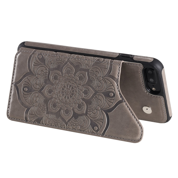 Flower Embossing Pattern Shockproof Protective Case with Holder & Card Slots & Photo Frame For iPhone 8 Plus / 7 Plus(Grey) - More iPhone Cases by buy2fix | Online Shopping UK | buy2fix