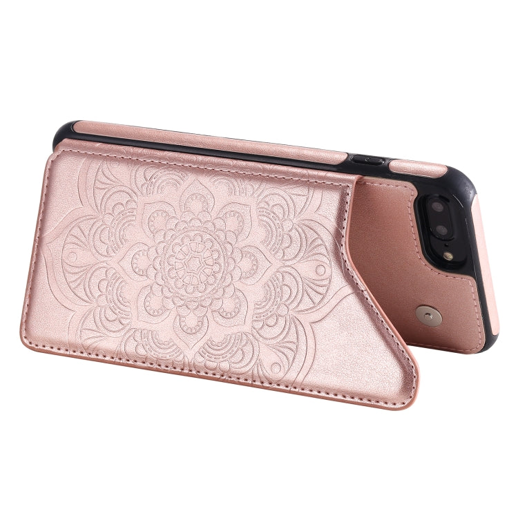 Flower Embossing Pattern Shockproof Protective Case with Holder & Card Slots & Photo Frame For iPhone 8 Plus / 7 Plus(Rose Gold) - More iPhone Cases by buy2fix | Online Shopping UK | buy2fix