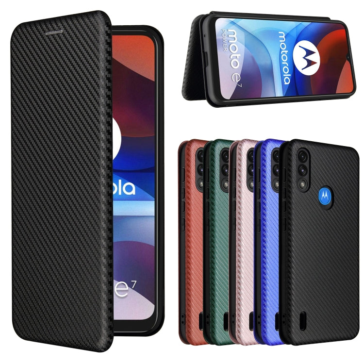 For Motorola Moto E7 Power Carbon Fiber Texture Horizontal Flip TPU + PC + PU Leather Case with Card Slot(Black) by buy2fix