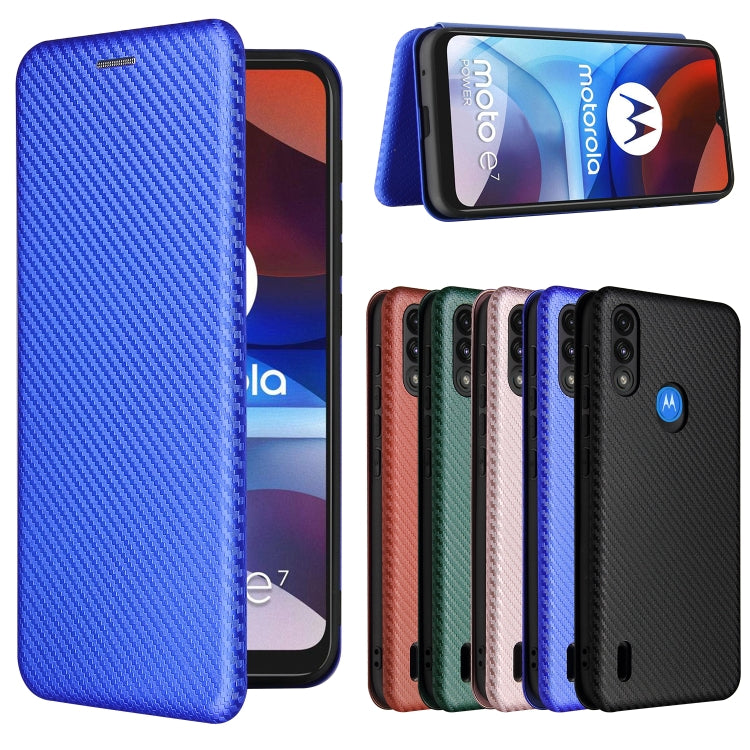 For Motorola Moto E7 Power Carbon Fiber Texture Horizontal Flip TPU + PC + PU Leather Case with Card Slot(Blue) by buy2fix