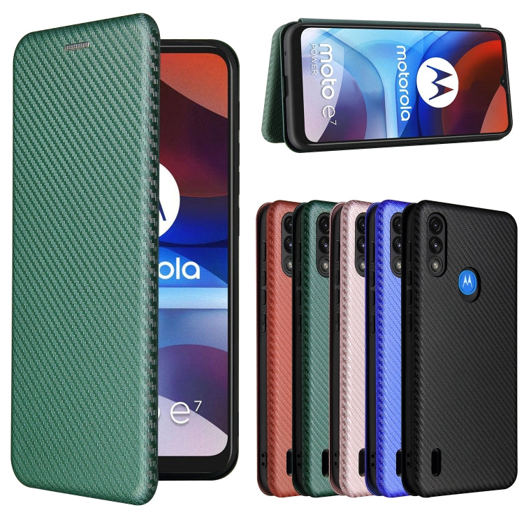 For Motorola Moto E7 Power Carbon Fiber Texture Horizontal Flip TPU + PC + PU Leather Case with Card Slot(Green) by buy2fix