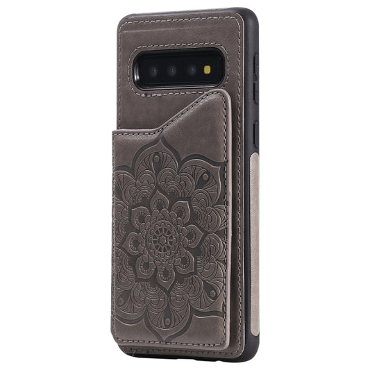 For Samsung Galaxy S10 5G Flower Embossing Pattern Shockproof Protective Case with Holder & Card Slots & Photo Frame(Grey) by buy2fix