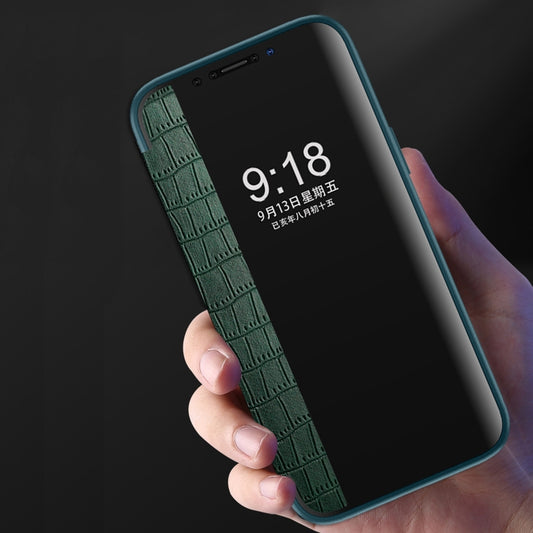 For iPhone 12 / 12 Pro Crocodile Texture Display Window Horizontal Flip Leather Case(Brown) by buy2fix