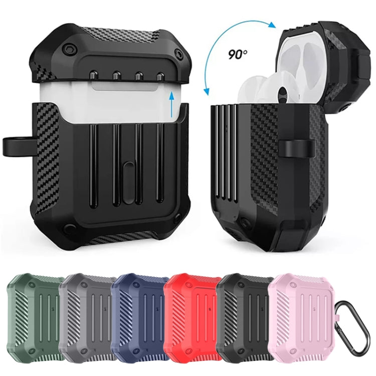 Wireless Earphones Shockproof Carbon Fiber Luggage TPU Protective Case For AirPods 1/2(Green) by buy2fix